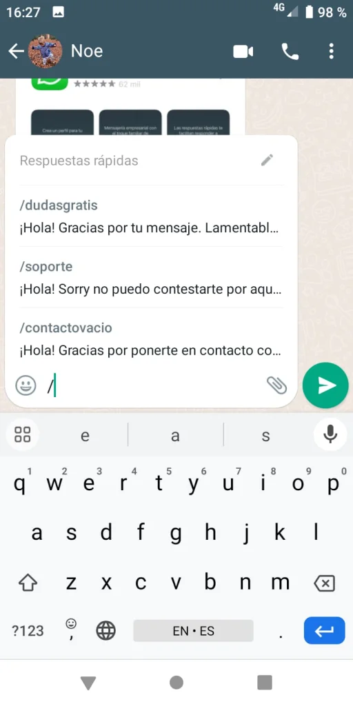 Respuestas rápidas de WhatsApp Business para atención de clientes